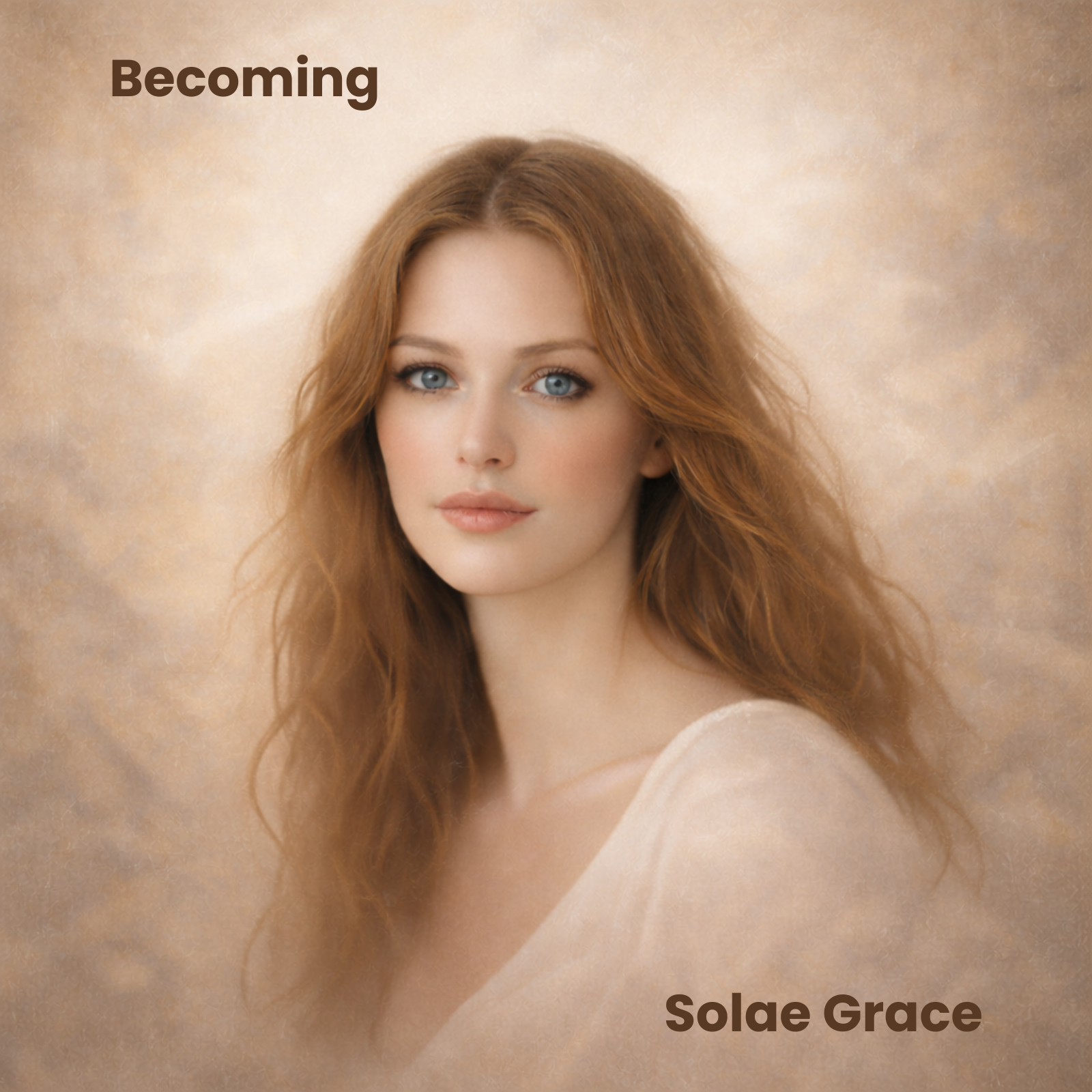 Album cover with a woman's portrait and 'Becoming Solae Grace' text on a beige background
